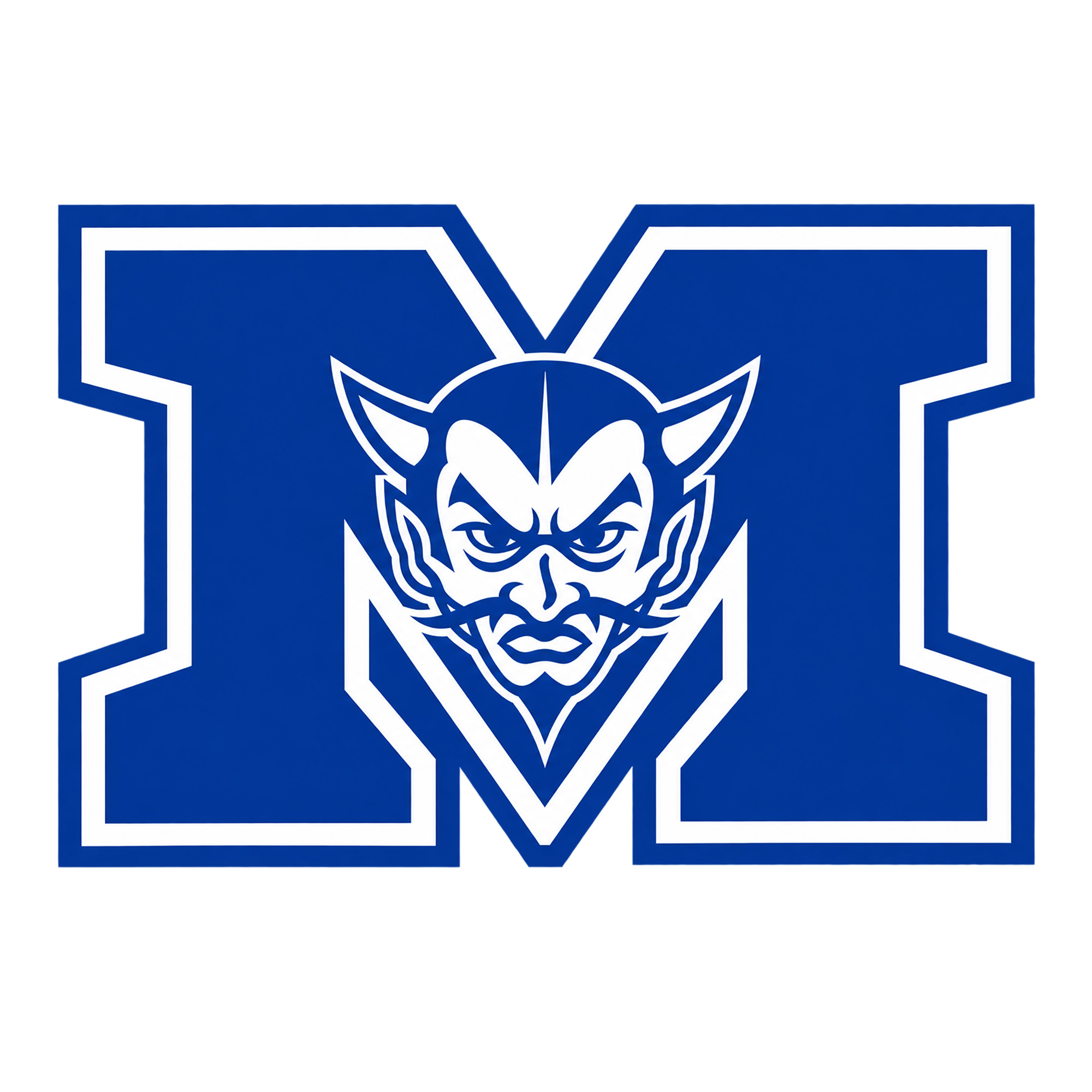Blue Varsity M with Devil Mascot 2